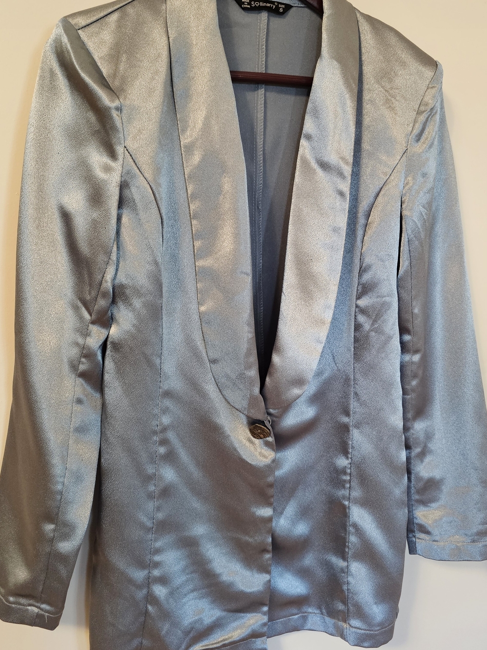 Silver Satin Single-Button Blazer
